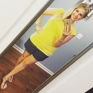 White Polka dot shorts w/ navy blue size 12